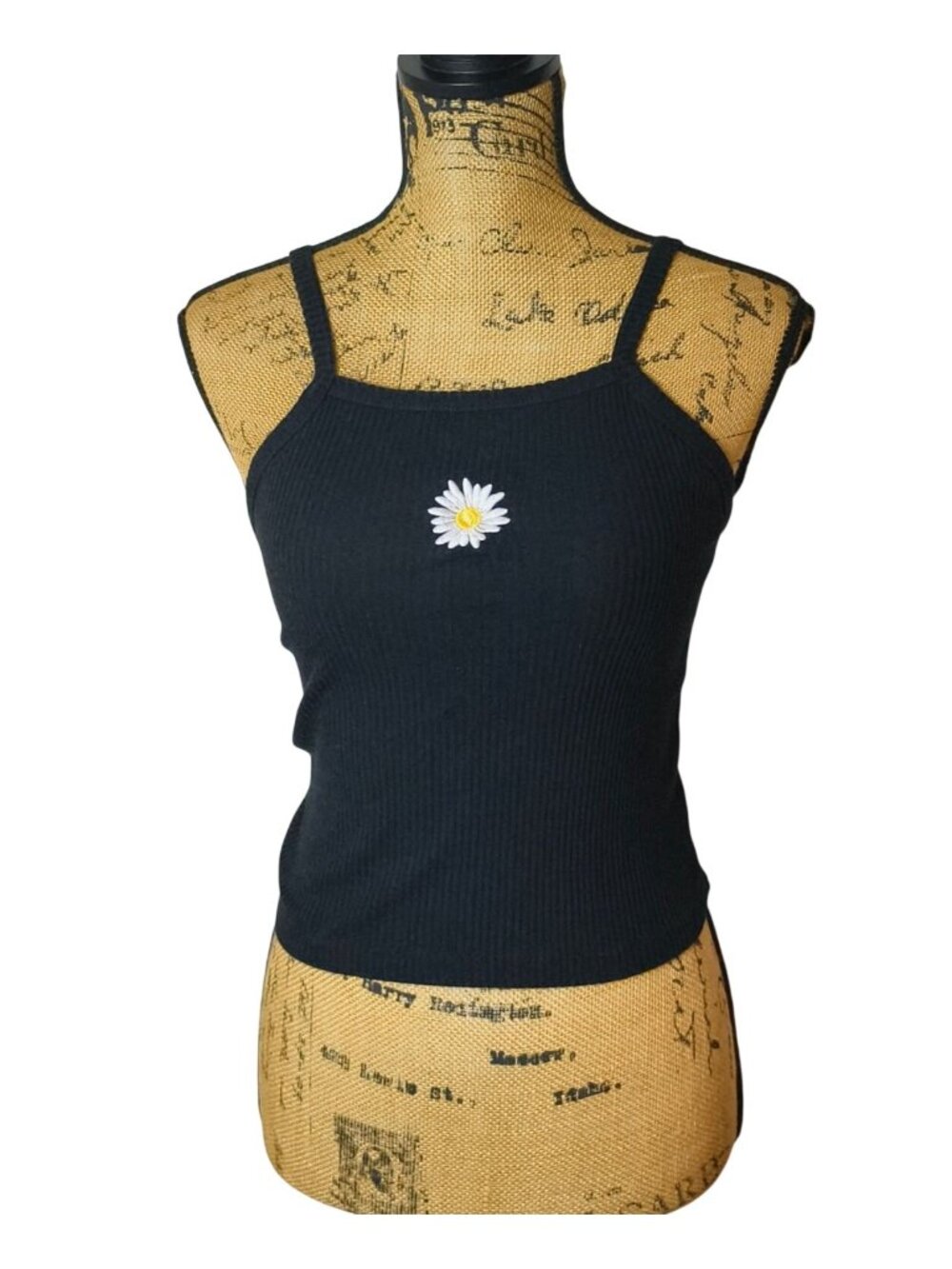 Wild Fable Womens S Ribbed Crop Tank Black Daisy Embroidery Y2K Chic Layer Hip